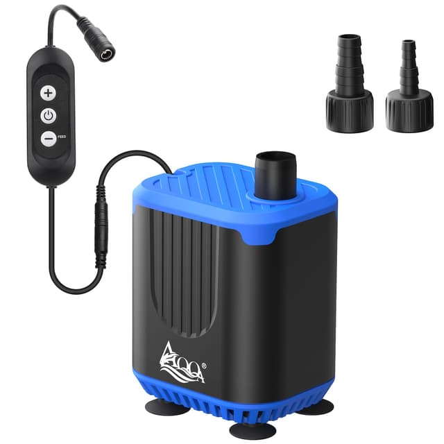 AQQA Aquarium Wasserpumpe,DC12V 1600L/H Einstellbare Aquarium Tauchpumpe,4-Stufen-Flussverstellung,Füttermodus,15W Leise Mini Aquariums Teichbrunnenpumpe,für Teich,Garten,Brunnen