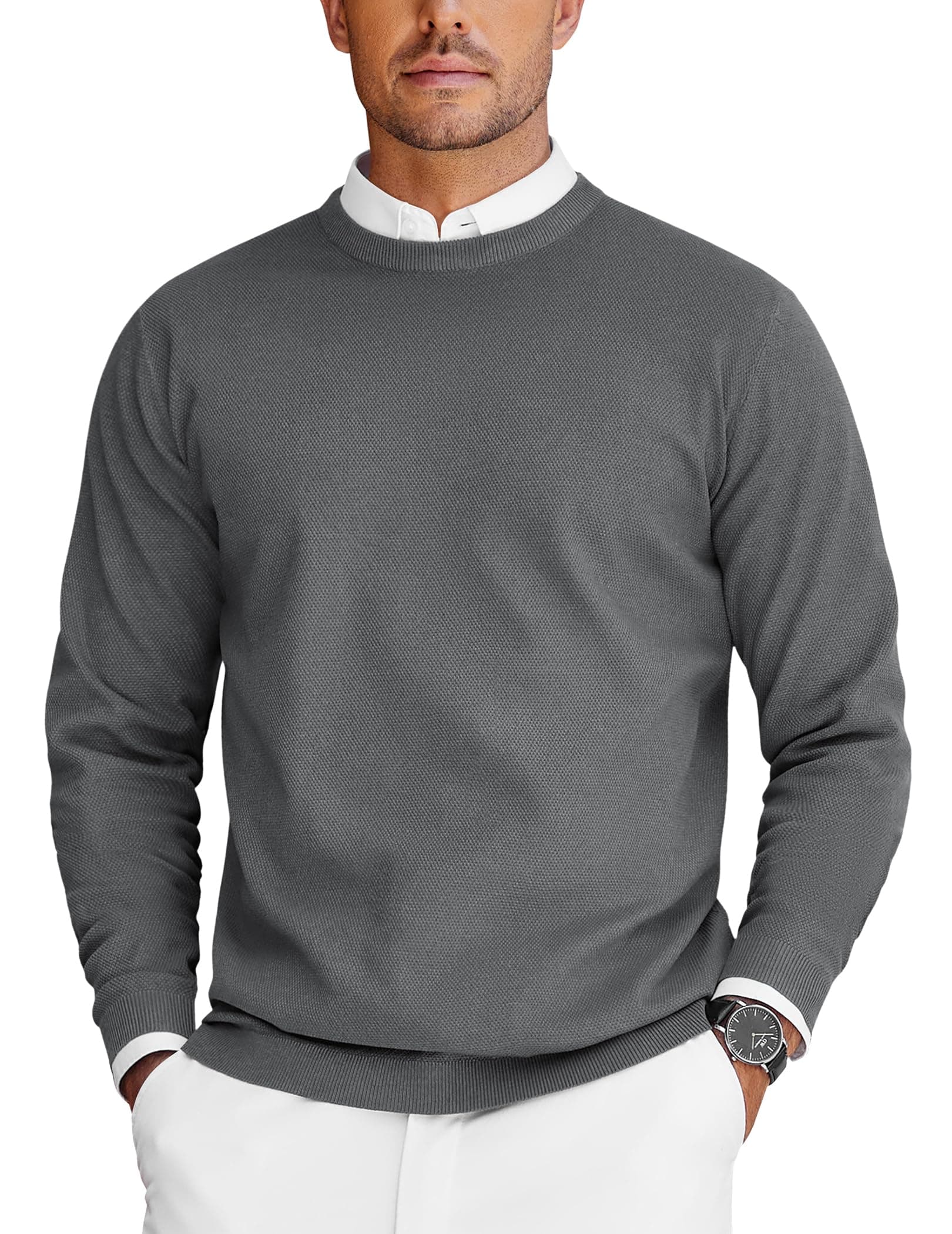 COOFANDY Herren Pullover Langarm Strickpullover mit Rundhals Feinstrick Pulli Business Pullover Casual Sweater