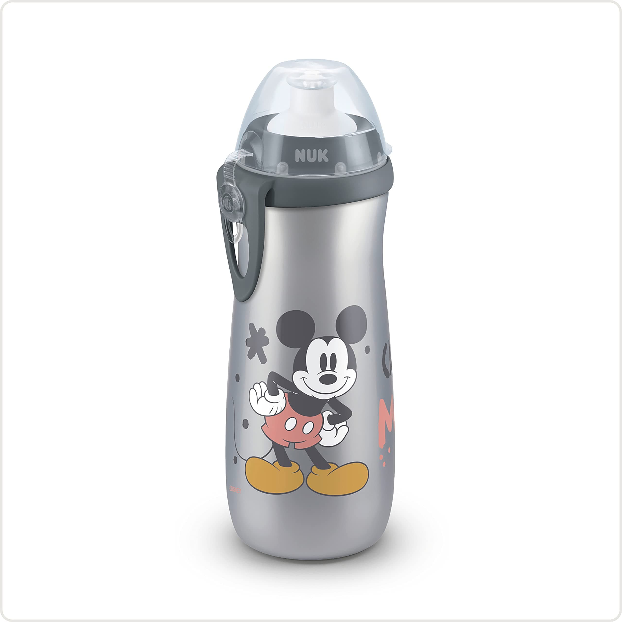 NUK Sports Cup Kinder Trinkflasche | 24+ Monate | auslaufsichere Push-Pull-Tülle | Clip und Schutzkappe | BPA-frei | 450 ml | Disney Minnie Maus (grau)