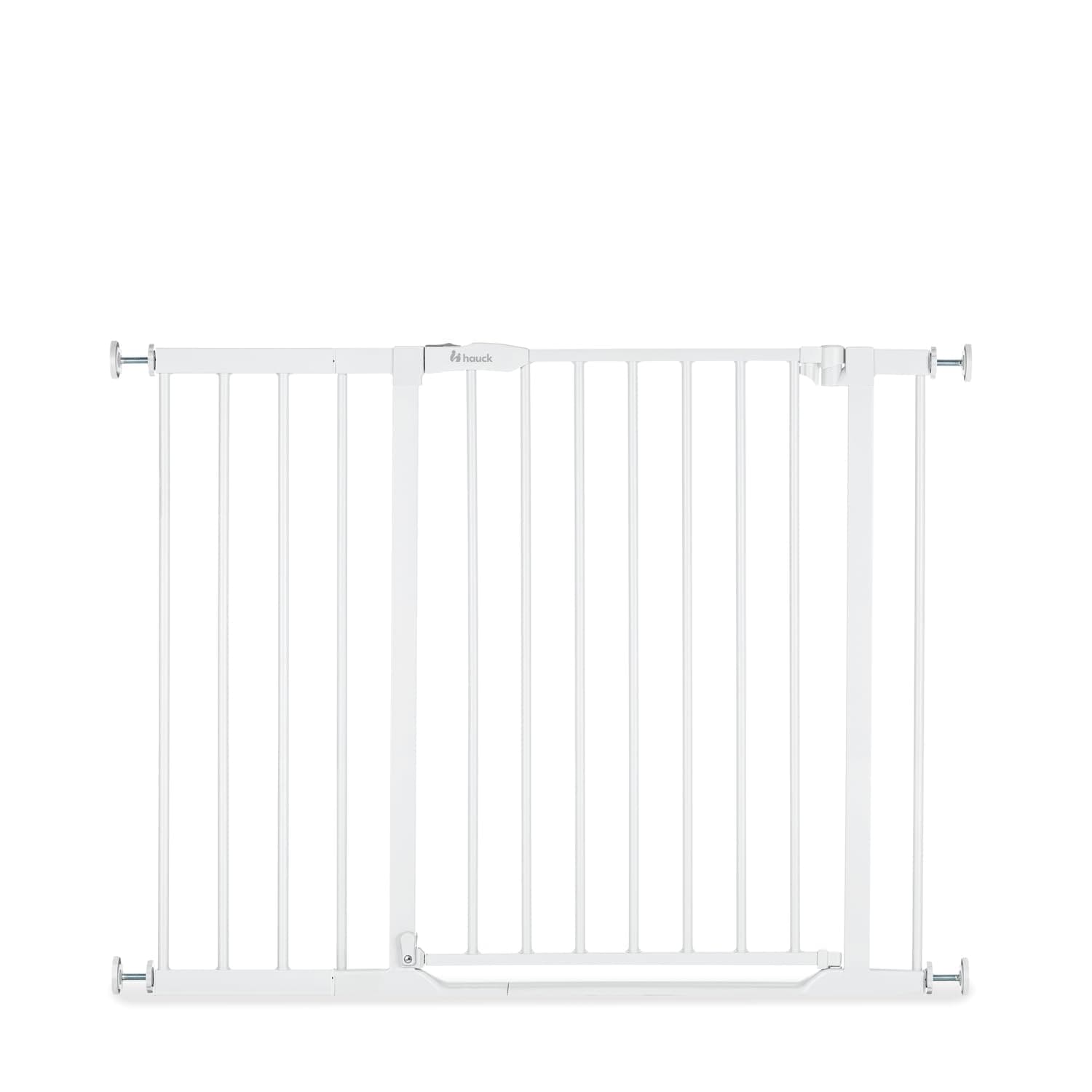 hauck Clear Step 2, Weiß - Schutzgitter Treppe und Tür 96–101 cm – Kindersicheres Absperrgitter mit flachem Einstieg, Manuelle 1 Hand Öffnung, ohne Bohren - nur für Innen