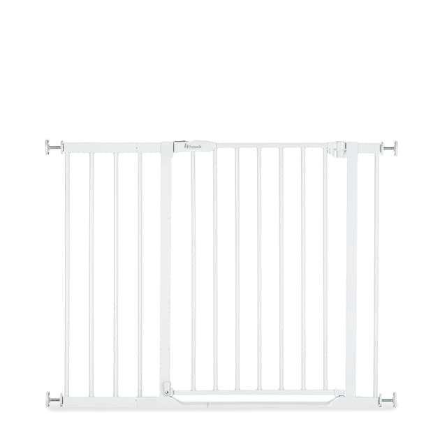 hauck Clear Step 2, Weiß - Schutzgitter Treppe und Tür 96–101 cm – Kindersicheres Absperrgitter mit flachem Einstieg, Manuelle 1 Hand Öffnung, ohne Bohren - nur für Innen