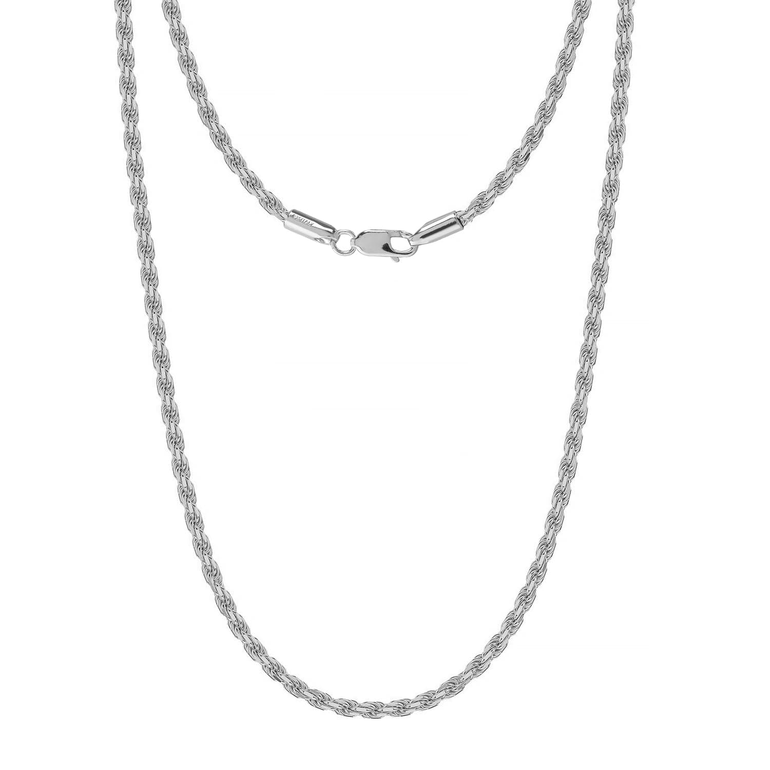 LeCalla Links Italienischer Schmuck aus Sterlingsilber, 2 mm, 3 mm Seilkette, Halskette für Teenager, Frauen und Männer (18, 20, 22, 24, 26 Zoll)