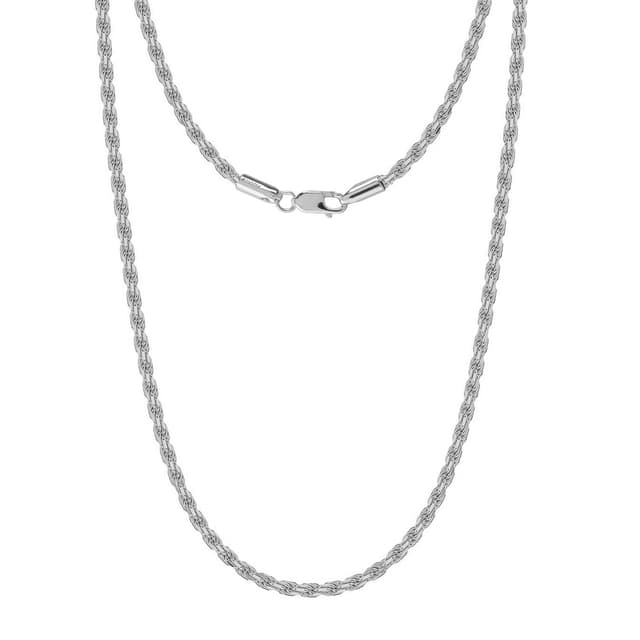 LeCalla Links Italienischer Schmuck aus Sterlingsilber, 2 mm, 3 mm Seilkette, Halskette für Teenager, Frauen und Männer (18, 20, 22, 24, 26 Zoll)