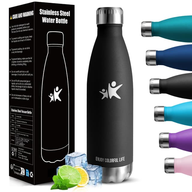 Thermosflasche, Trinkflasche Kinder, 750ML BPA-frei, Wasserflasche Doppelwandig, Trinkflasche Edelstahl, Wasserflasche Kohlensäure Geeignet, Trinkflaschen Sport für Outdoor, Radfahren, Fitness, Yoga Schwarz - 750ml 750 ml