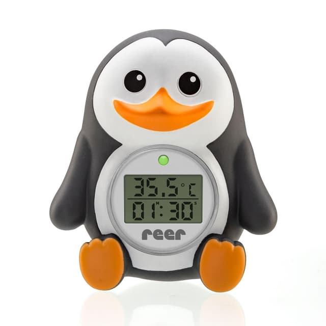Reer Baby-Thermometer für die Badewanne mit süßem Unterwasserwelt-Motiv, kindersicheres Bade-Thermometer - Pinguin