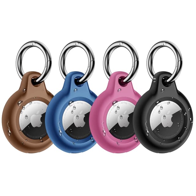 Lanhiem 4 Stück Schutzhülle für Apple AirTag Hülle, Wasserdicht Schlüsselanhänger Stoßfest Kratzfest Waschbar, Anti-Lost Tragbar Keyring Hardcase für AirTags Tracker, Schwarz+Blau+Violett+Braun