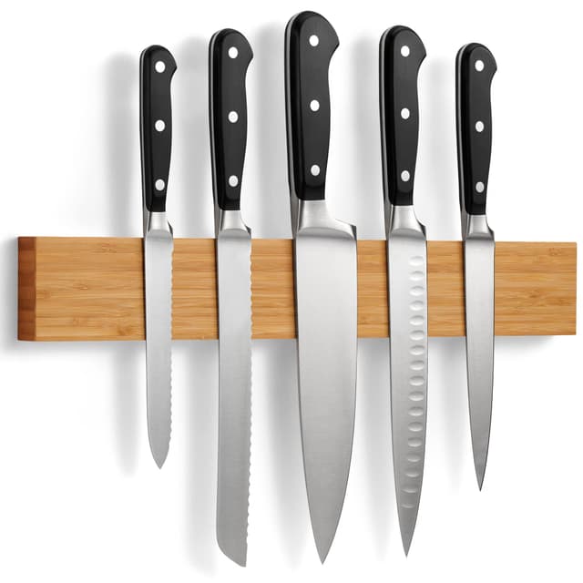 LARHN Magnetleiste Messer aus Bambus mit Extra Starkem Magnet - 40 cm - Messerhalter Magnetisch Holz für Utensilien und Werkzeuge - Unbestückte Messerblöck 40 cm Bambus