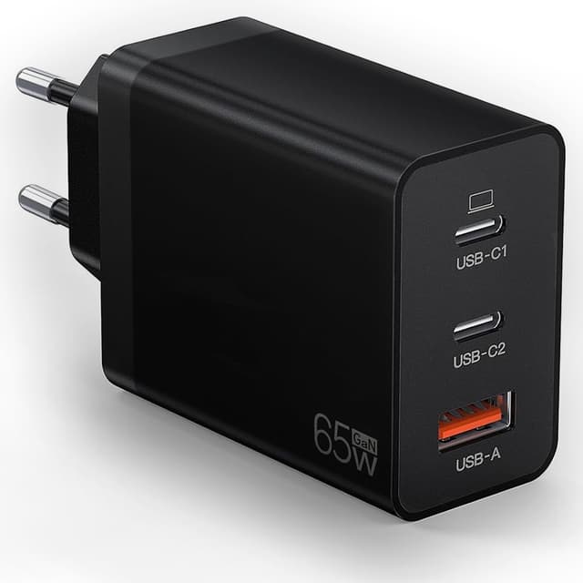 65W USB C Ladegerät, 3Port USB Schnellladegerät, USB C Netzteil Power Adapter Stecker für MacBook Air Pro M1/M2, iPhone 16/15/14/13, Samsung Galaxy S24/S23/S22, Switch, Tablet, Laptop, Handys usw 65W Schwarz
