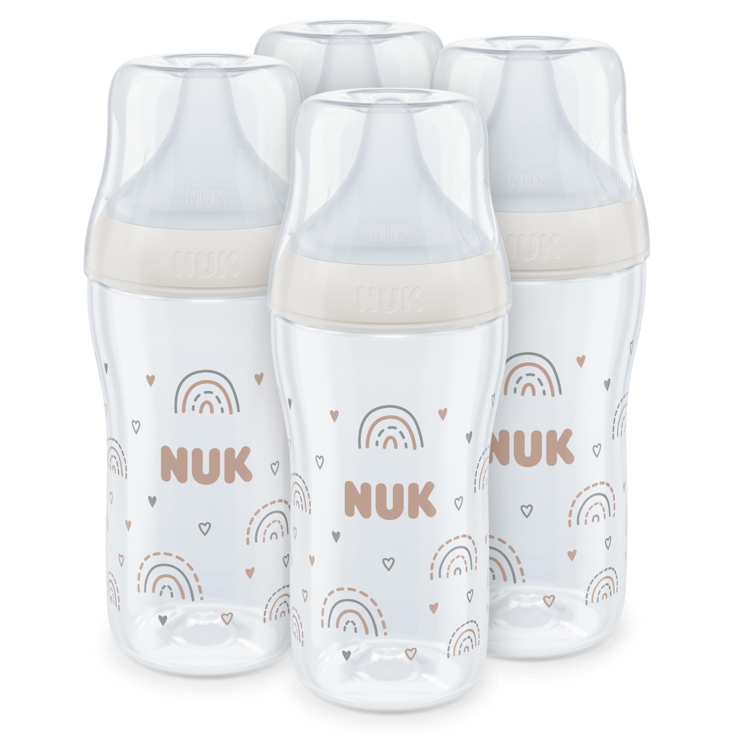 NUK Perfect Match Babyflaschenset | Ab 3 Monate | Passt sich dem Baby an | Temperature Control | Anti-Colic | 260 ml | BPA-frei | Silikontrinksauger, Medium | Regenbogen | 4 Stück