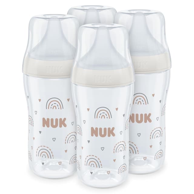 NUK Perfect Match Babyflaschenset | Ab 3 Monate | Passt sich dem Baby an | Temperature Control | Anti-Colic | 260 ml | BPA-frei | Silikontrinksauger, Medium | Regenbogen | 4 Stück