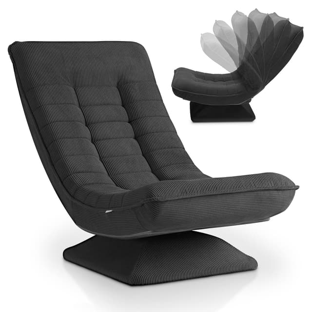 Juskys Relaxsessel Korsika - Ergonomisch & 360° drehbar, klappbar mit 5-lagiger Polsterung - Gemütlicher Cord Sessel für Wohnzimmer - Grau Dunkelgrau