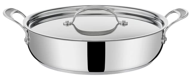 Tefal Jamie Oliver Cook‘s Classic Servierpfanne 30 cm, Schmorpfanne Induktion mit Antihaftversiegelung, Thermo-Signal bei idealer Brattemperatur, für alle Herdarten geeignet, Edelstahl, E30690 Edelstahl Flache Pfanne Einzeln