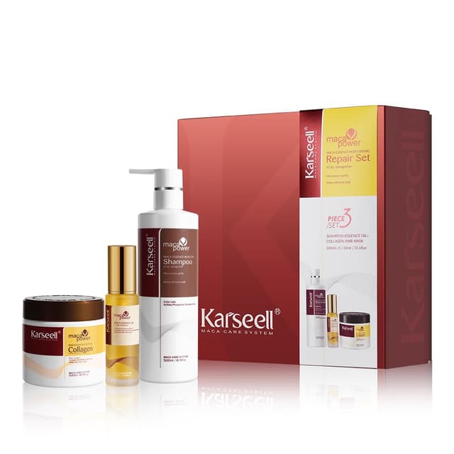 Karseell Feuchtigkeitsspendend Reparatur Set, Kollagen Haarmaske Shampoo Haaröl Geschenkset für Trockenes Geschädigtes Haar Alle Haartypen 2 x 500ml + 50ml Haarmaske+Haaröl+Shampoo