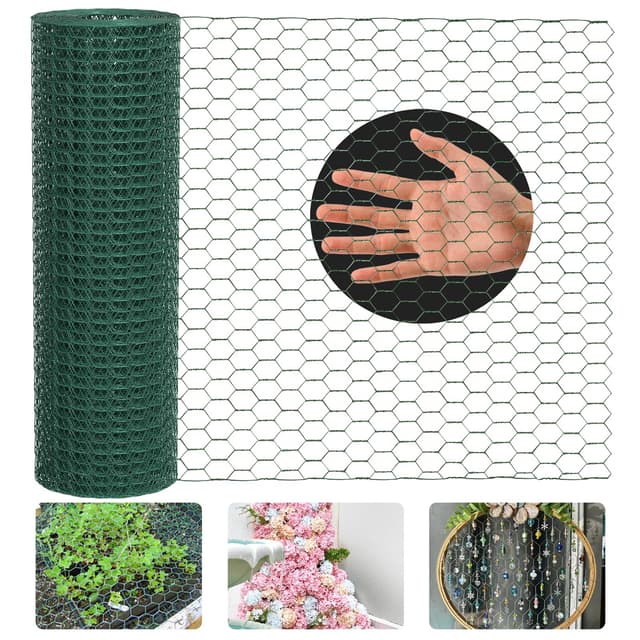 Lienffy Hühnerdraht für Blumenarrangements, Garten Geflügel Netting - 0.3 × 9m verzinkt PVC beschichtet 1.9cm Loch Größe Hexagonal Draht Gartenzaun für Handwerk Huhn Coop Barriere Kaninchenkäfig, grün AGW 22 3/4 12*360''