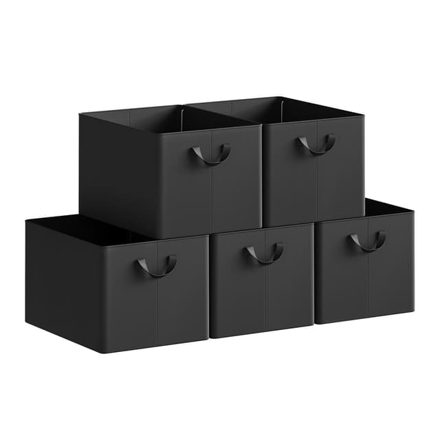 WOLTU Aufbewahrungsbox 5 Stück, aus Polyesterstoff, für Schlafzimmer, Arbeitszimmer, Wohnzimmer, Organizer Box mit Griffen, für Kleidung Spielzeug, faltbar, Schwarz, 47x30x35 cm Schwarz 50L(5stücke)