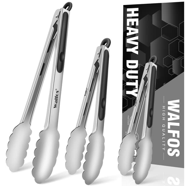 Walfos® küchenzange Grillzange Edelstahl Fleischzange Zange Küche zum Kochen, 18cm,23cm und 30,5cm Küchenzange 3er Set Küchenzangen 3pcs Stainless Steel
