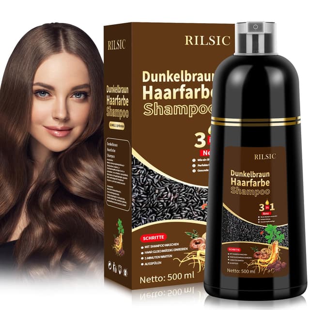 Brown Hair Dye Shampoo 3in 1, Haarfarbe Shampoo Dunkelbraun Gegen Graue Haare Abdecken, Sofortiges Haarfärbeshampoo, Farbshampoo Braun für Männer Frauen 500ml Dark Brown