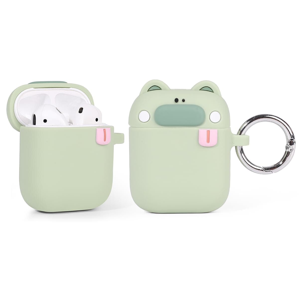 XMBYGY Netter Hülle für AirPods 2nd/1st Erzeugung 2019/2016, 3D Animation Charakter Design Silikon Cartoon Fall Schutz Stoßfeste Abdeckungen mit Schlüsselbund für AirPods 1/2 Ohrhörer CatEarGN