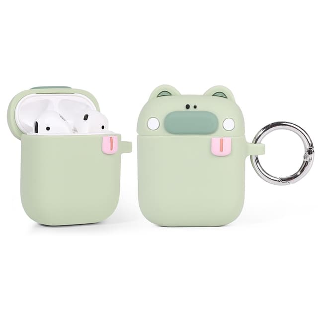 XMBYGY Netter Hülle für AirPods 2nd/1st Erzeugung 2019/2016, 3D Animation Charakter Design Silikon Cartoon Fall Schutz Stoßfeste Abdeckungen mit Schlüsselbund für AirPods 1/2 Ohrhörer CatEarGN