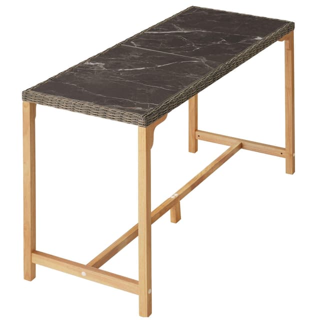 tectake® Alu Rattan Tisch, Esstisch für Outdoor Küche, Terrasse, Wohnzimmer mit Tischplatte in Marmor Optik, Gartentisch, Balkontisch 161 x 64,5 x 99,5 cm, 2 abnehmbare Platten, wetterfest - Natur