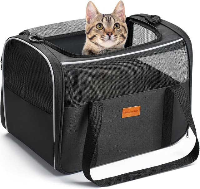 Morpilot Katzentransportbox für Katzen und Welpen bis 5kg, Katzenbox Hundetasche mit Sicherheit Reißverschlüsse, Transportbox Katze Hunde für Der Gang zum Tierarzt Auto Fugzeug 40L x 26B x 28H cm Dunkelgrau Norm