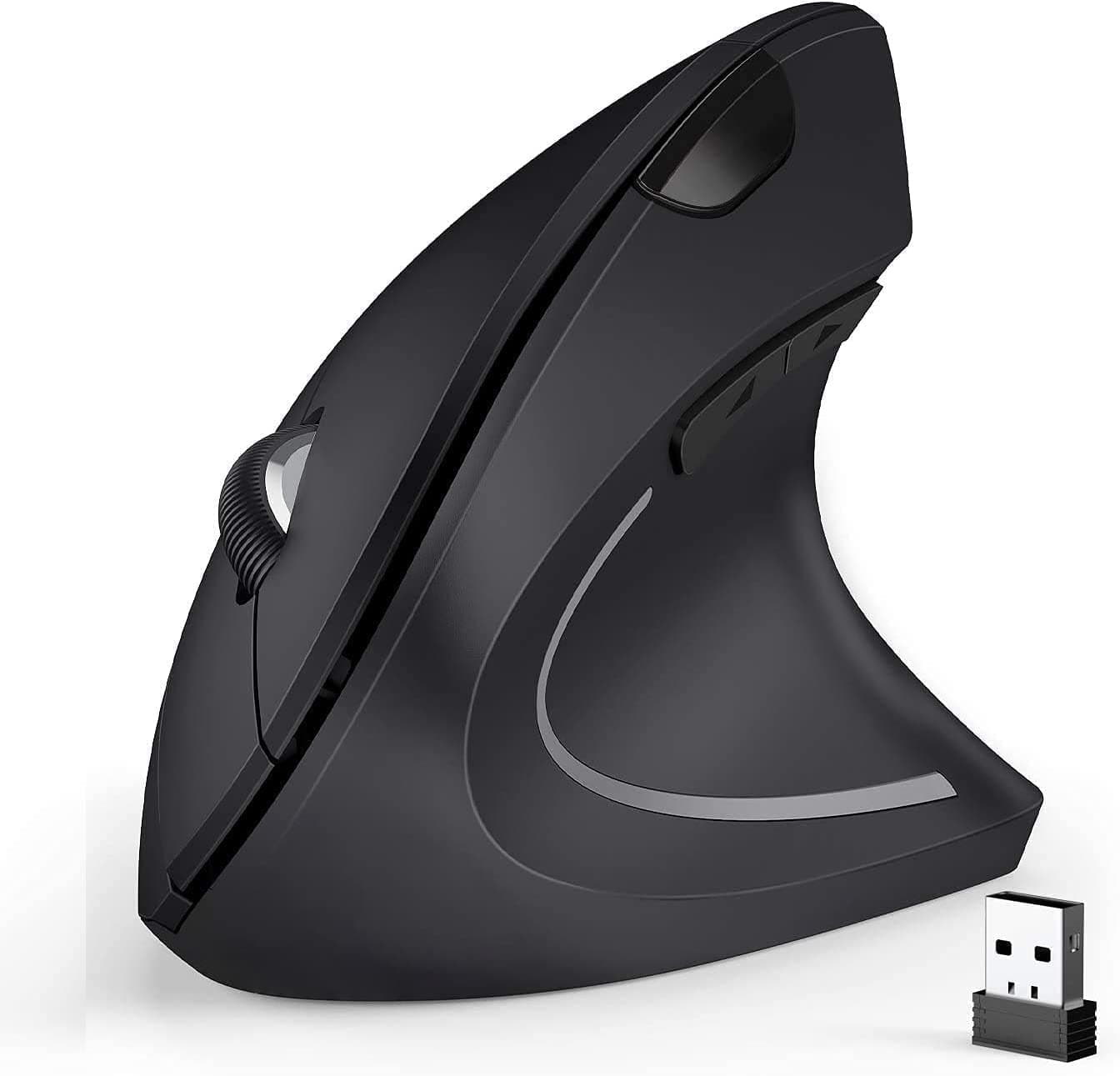 BeWishes Ergonomische Maus, 2,4 G optische kabellose vertikale Maus mit 6 Tasten - 3 einstellbare DPI 800/1200/1600 für Laptop, PC, Computer, Desktop, Notebook usw. Schwarz-Drahtlos-Batterie