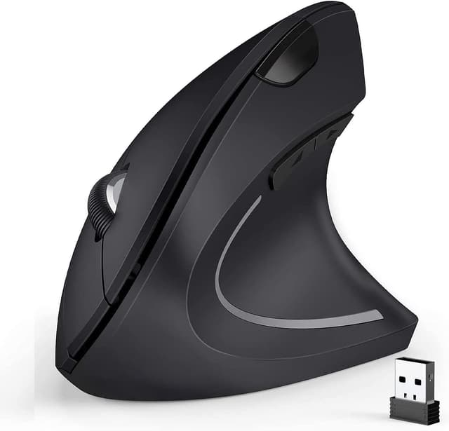 BeWishes Ergonomische Maus, 2,4 G optische kabellose vertikale Maus mit 6 Tasten - 3 einstellbare DPI 800/1200/1600 für Laptop, PC, Computer, Desktop, Notebook usw. Schwarz-Drahtlos-Batterie