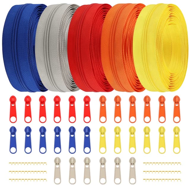 DOITEM 2.8 mm Reißverschluss 14 Meter Nylon Endlosreißverschluss Set mit Schieber und Zipper - 5 Farben #3 5 Farben