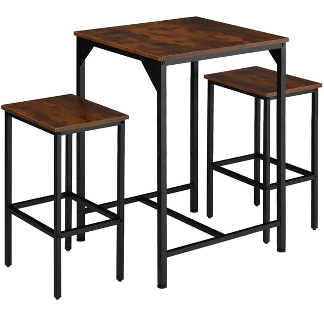 tectake® Bartisch Set 3-teilig, 1x Hochtisch mit 2X Barhocker, Essgruppe Industrial Style, Kaffeebar Möbel, Küchentisch mit Stühlen, Küchenmöbel, Wohnzimmer Möbel (Industrial Dunkelbraun) Industrial Dunkelbraun Set Tisch + 2 Stühle