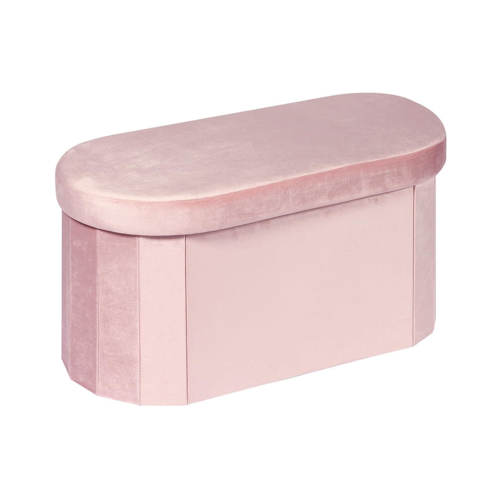 Bonlife Sitzbank mit Stauraum，klappbare Sitztruhe, Aufbewahrungsbox, Fußbank, Oval, für Flur, Wohnzimmer und Schlafzimmer, Rosa, 76x38x38 cm Oval Rosa