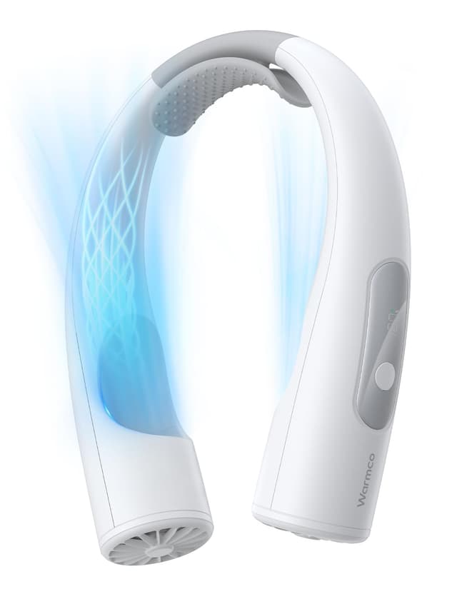 Warmco 10000mAh Nackenventilator – Batteriebetriebener Tragbarer Persönlicher Hals-Ventilator, 360° Kühlung, 4-Geschwindigkeiten, 24h Laufzeit, tragbar für Büro/Gym/Reise Weiß