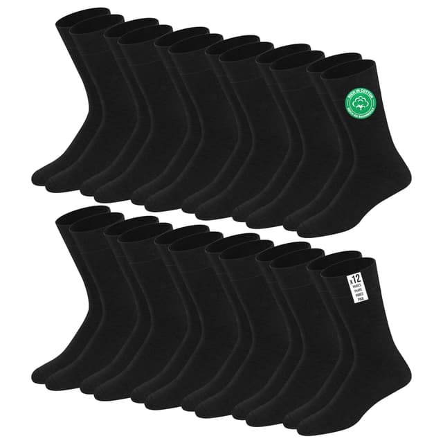 SOXCO Herrensocken aus Baumwolle Crew Länge, 12 Paare 43-46 Schwarz (12P)