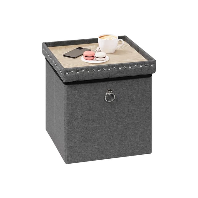 Bonlife Sitzhocker mit Stauraum，klappbare Sitztruhe, Aufbewahrungsbox, Fußbank, Quadratisch, für Flur, Wohnzimmer und Schlafzimmer, Grau, 40x40x40cm Quadratisch Grau