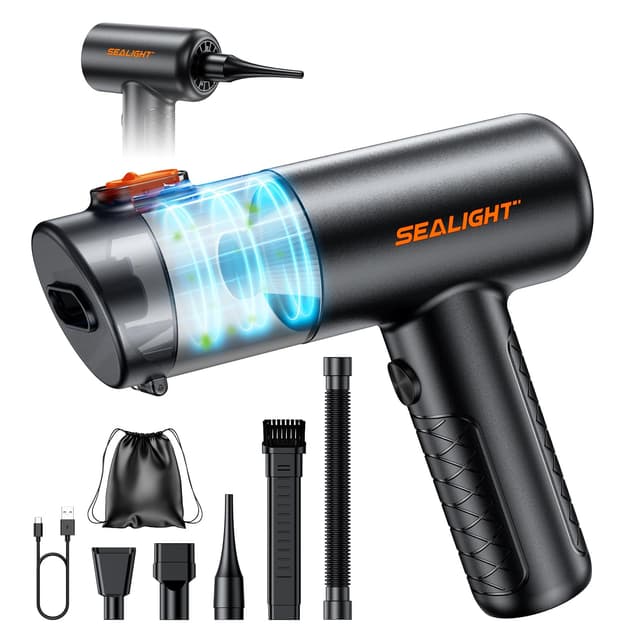 SEALIGHT Handstaubsauger Akku Kabellos, 25000pa Auto Staubsauger Stark mit Bürstenloser Motor, 4-in-1Mini Staubsauger mit Autozubehör, kabelloser für Auto, Haustier, Zuhause Schwarz