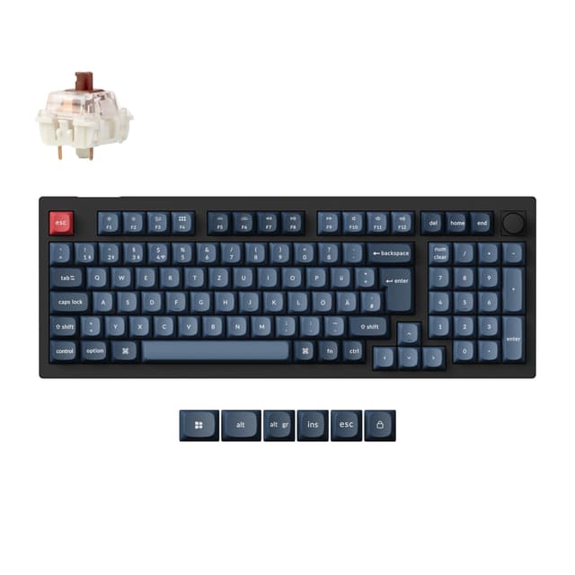 Keychron V5 Max QMK Wireless Custom Knob Mechanische Tastatur,DE-ISO 100-Tasten Programmierbar Bluetooth/2.4 GHz/Kabelgebunden mit RGB Hot-swappable Gateron Brauner Schalter