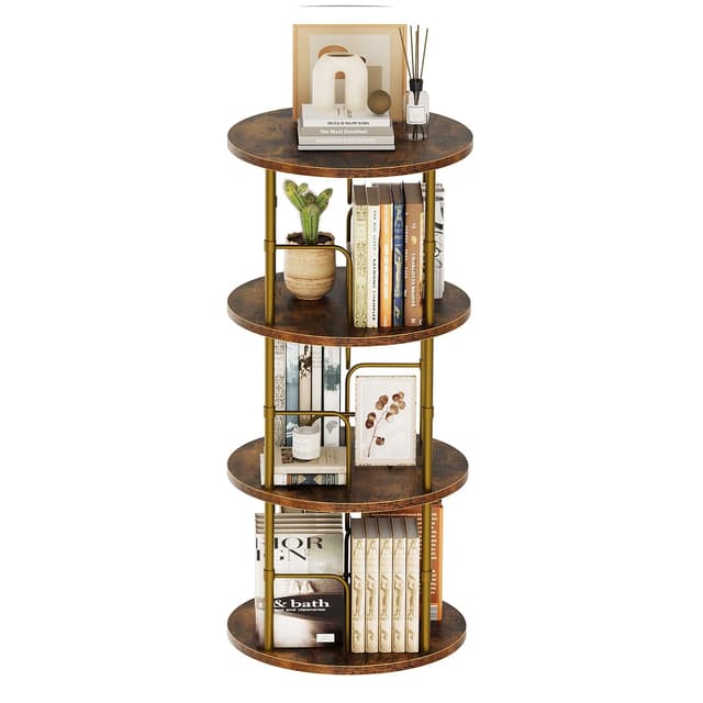 Generisch 360° Drehbares Bücherregal, Bodenstehendes Bücherschrank Aus Holz, Bookshelf Mit 3 Ebenen, Verstellbare Ebenen, Standregal, 45×45×97cm, Vintage-Braun Vintage-braun 3 Ebenen