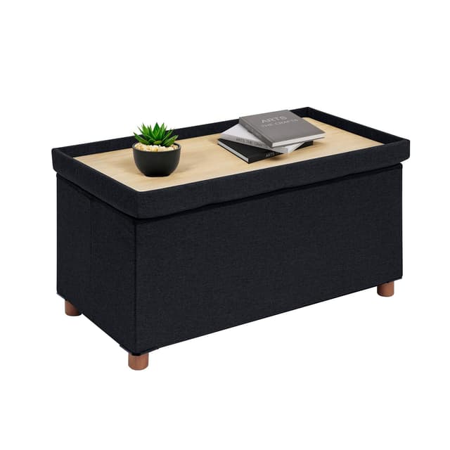 Bonlife Sitzbank mit Stauraum，klappbare Sitztruhe, Aufbewahrungsbox, Fußbank, Rechteck, für Flur, Wohnzimmer und Schlafzimmer, Schwarz, 76x38x38 cm Rechteck Schwarz