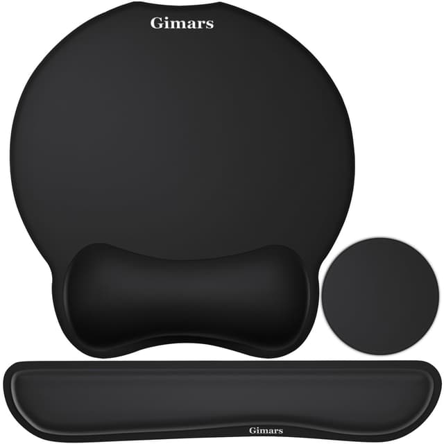 Gimars 3 PCS Ergonomisches Mauspad mit Gelkissen, XL Handballenauflage Tastatur mit Untersetzer, Mousepad mit Handauflage, Wasserdicht Mouse pad für Computer und Laptop, Schwarz Black3
