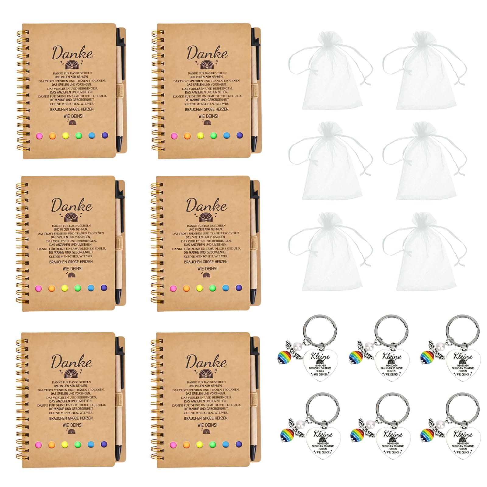 6er-Pack Abschiedsgeschenk Erzieherin, Inklusive Notizblöcke, Schlüsselanhänger, Organzabeutel, Dankeschön Geschenk für Erzieherin Lehrerin Lehrer, Abschied Geschenk, Kita Kindergarten Grundschule