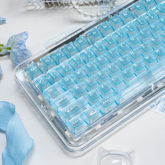 136 Tasten Hellblau Transparente Tastenkappen Set UV Tranfer Cherry Profil Tastenkappe Fit für61/64/87/104/108 Cherry Mx Schalter Mechanische Tastatur