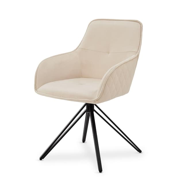 Juskys Drehstuhl Clyde mit Armlehne & Stoff Bezug - Esszimmerstuhl modern - Polsterstuhl Esszimmer - 120 kg belastbar - Stuhl Samt Beige
