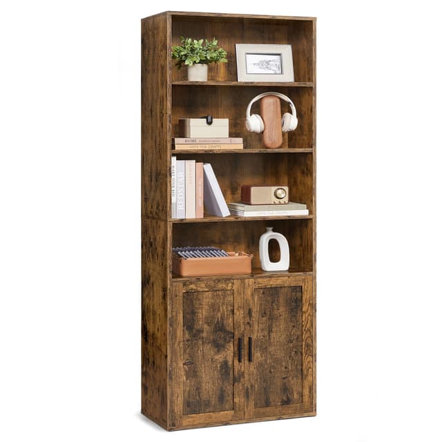 VASAGLE Custos Collection - Bücherregal, 6-stöckiges hohes Regal, Standregal mit Türen, offenes Aufbewahrungsregal, 24 x 60 x 175 cm, für Wohnzimmer, Homeoffice, Esszimmer, vintagebraun LBC402K01 60B cm Vintagebraun