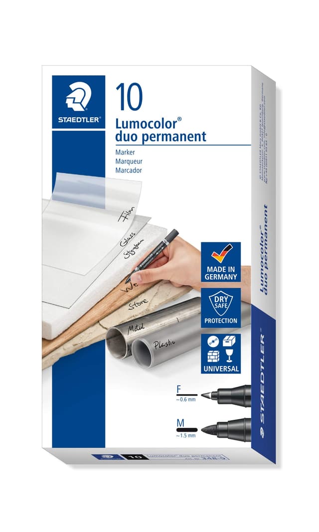 STAEDTLER Lumocolor 348-9 Zweispitzmarker permanent, 10 Stück, schwarz schwarz 1 stück (10er Pack)