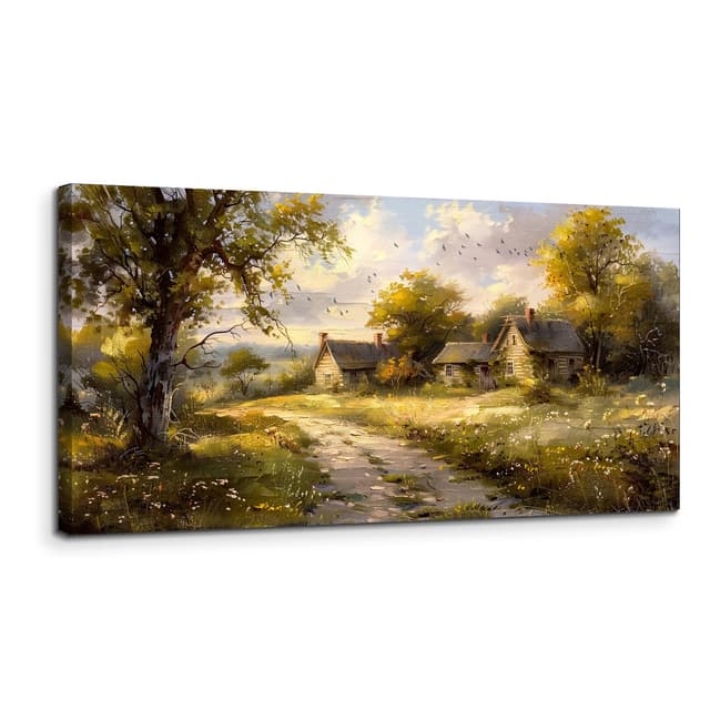 MHARTK66 Landstraße Leinwand Bilder, 50x100 cm Groß Wandbilder Wohnzimmer Abgeschiedene Herbsthütte im Wald Bild Aesthetic, Modern Wanddeko Kunstdruck Schlafzimmer Badezimmer Büro Esszimmer Küche Landstraße 100L x 50B cm
