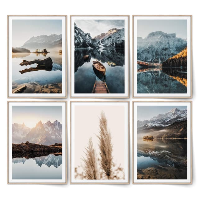 BLCKART Infinity Dreamy Mountains Bilder Set Stilvolle Beidseitige Schilf Poster Berge Wohnzimmer Skandinavische Deko (M | 6x A4 | 21 x 29,7 cm | ohne Rahmen, DREAMY MOUNTAINS | PAMPAS) M | 6x A4 | 21 x 29,7 cm | ohne Rahmen DREAMY MOUNTAINS | PAMPAS