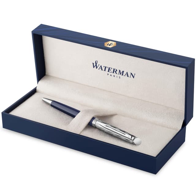 Waterman Hémisphère Kugelschreiber | Metall und blaue Lackierung | ziselierte Kappe | blaue Tinte | Geschenkbox Kugelschreiber L’Essence du Bleu