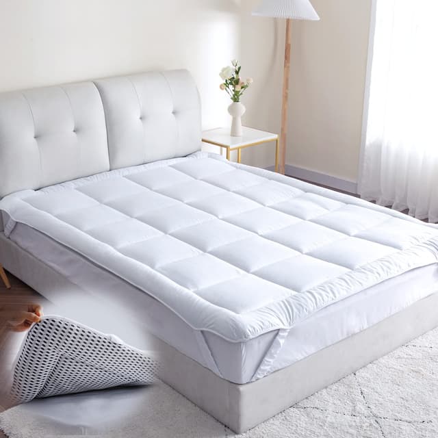 Threads For Bed® Atmungsaktiv Matratzen Topper Unterbett 180x200 aus Baumwolle Gewebe, Washbare Matratenauflage für Komfort & Fernhalten von Schmutz, Matratzenschoner für Matratzen & Boxspringbett White 180x200cm