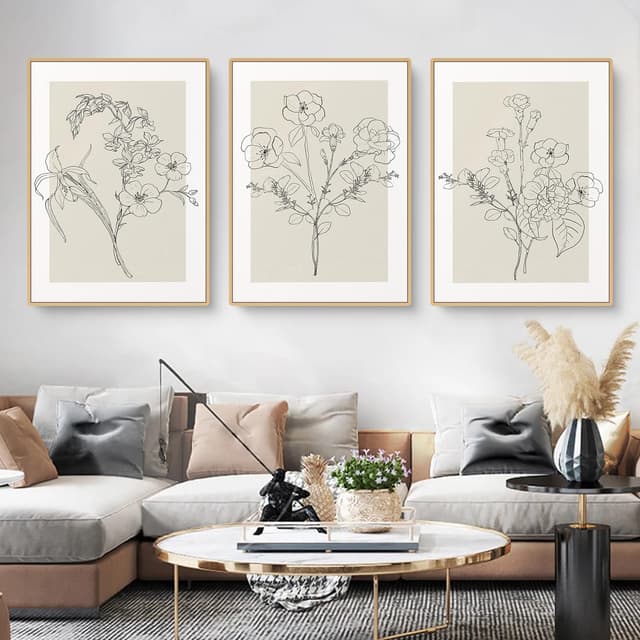 Uixxducc Blumen Bilder Wohnzimmer Poster 3er Set Einfachheit Linie Blumen Wandbilder Kunstposter Boho Wanddeko Aesthetic Bilder Leinwand Ohne Rahmen (50 x 70 cm/ 19.7 x 27.5 in)