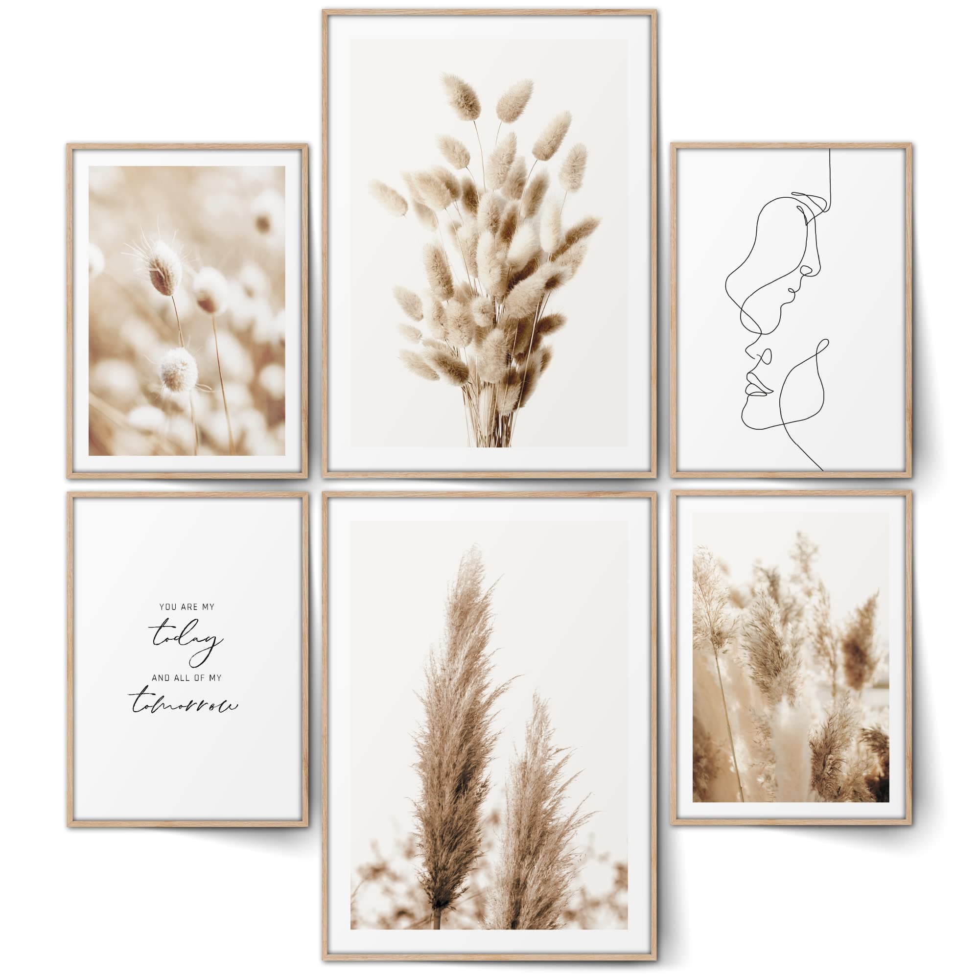 BLCKART Beige Love Pampasgras Poster Set Wohnzimmer Deko Boho (L | 2x A3 | 4x A4 | ohne Rahmen, BEIGE LOVE PAMPASGRAS V2) L | 2x A3 | 4x A4 | ohne Rahmen Beige Love Pampasgras