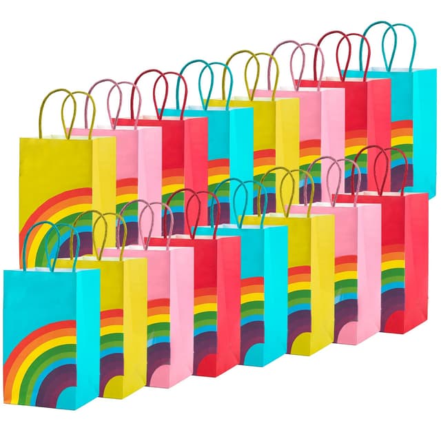 Geburtstagstüten Regenbogen 16 Stück Mitgebsel Papiertüten mit Henkel,Geschenk tüten Kinder,GeschenktüTen Kindergeburtstag 4 Farben,Geschenk Tüte für Kinder Party Geburtstag Feiern Halloween Christmas